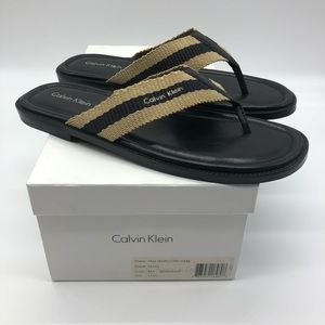 Calvin Klein Black Thong Leather Sandals Vintage